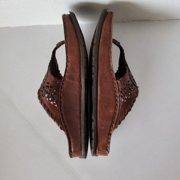 Earth Shoes Salsa Mahogany Leather Thong Sandals Boho Woven Slides Sz 6 Hippie - Picture 5 of 12